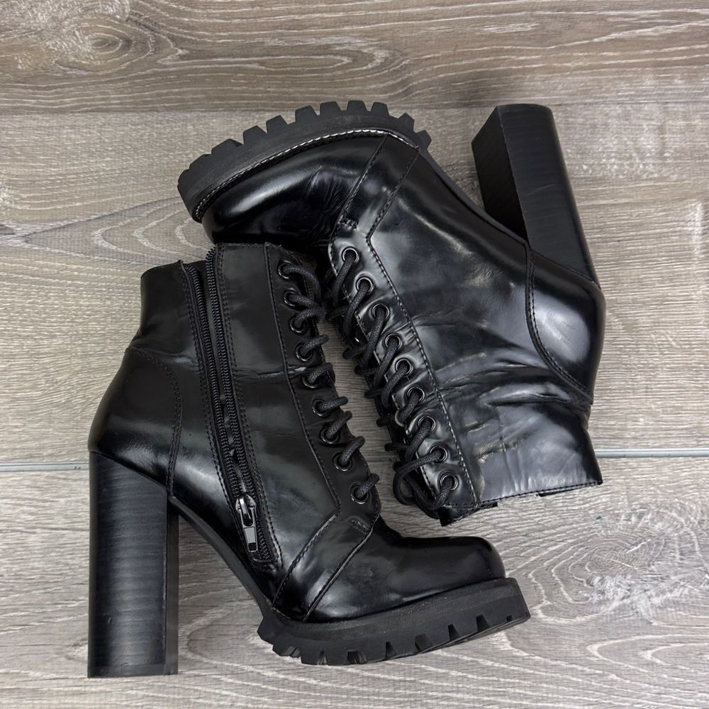 Jeffrey Campbell Black Lace-Up Platform Ankle Boots - Picture 9 of 12